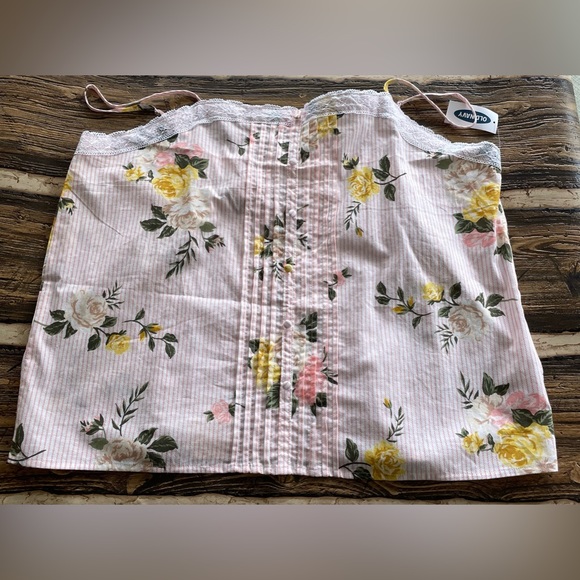 Old Navy spaghetti strap pajama top pink striped with floral and lace la… - Picture 2 of 9